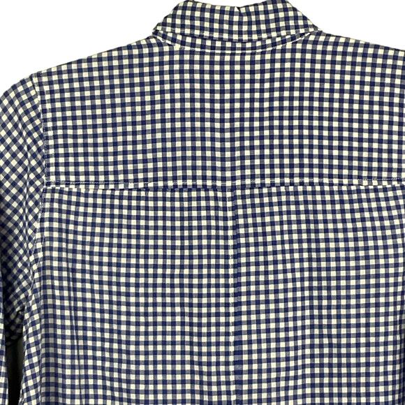 J. Crew Womens Boy Fit Crinkle Gingham Blue White Plaid Shirt Button Up sz 4 - Picture 7 of 10